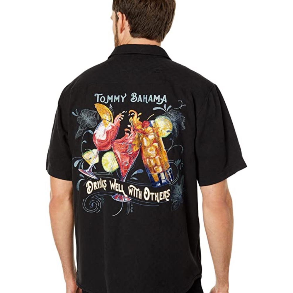 Tommy Bahama Drinks Well With Others 100% Silk Camp Shirt